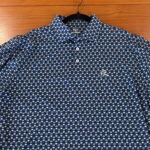 Rhoback Navy and Teal Patterned Polo